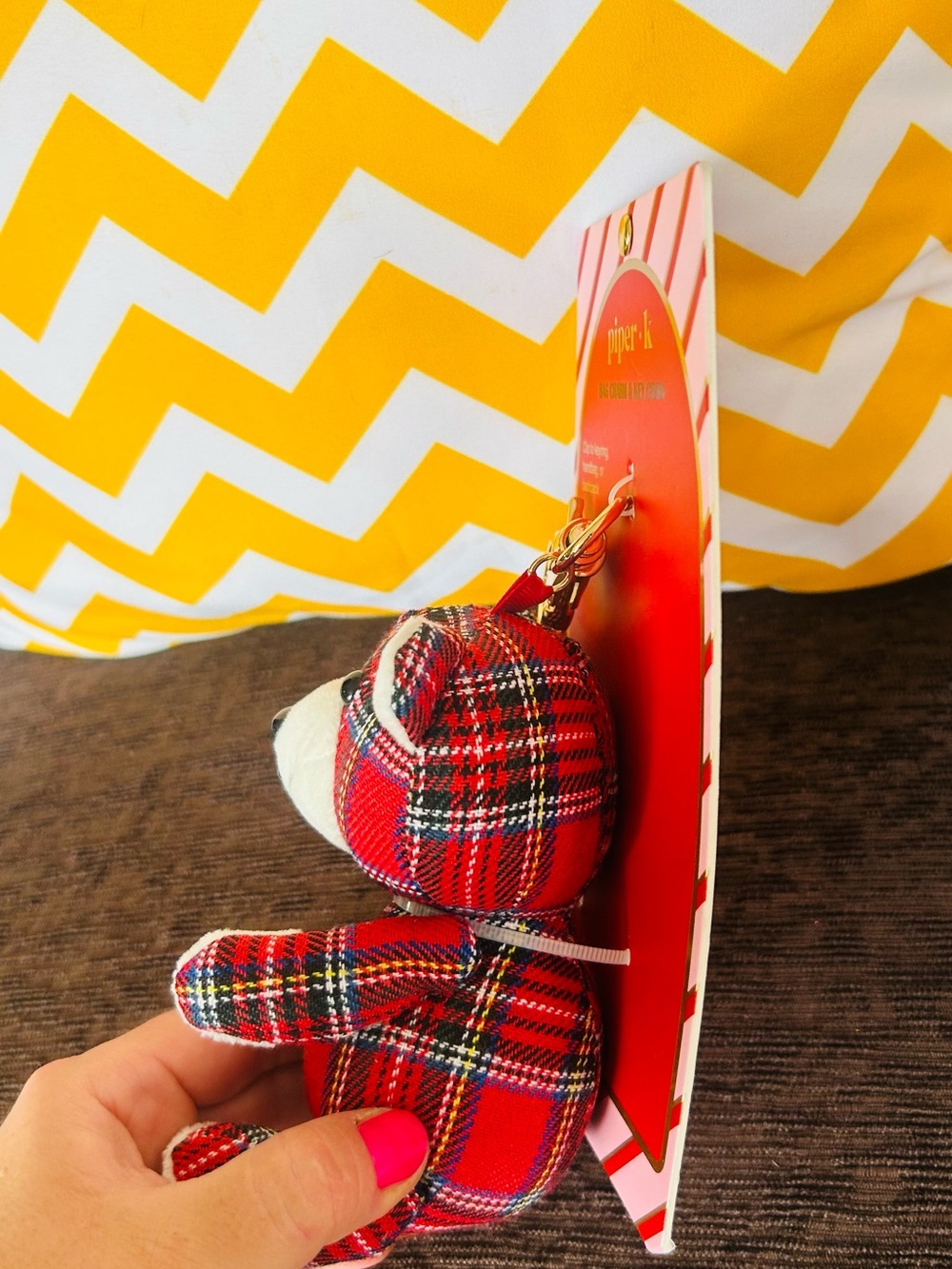 Piper K Red Plaid Teddy Bear Clip Bag Charm Key Chain NWT - Picture 3 of 6